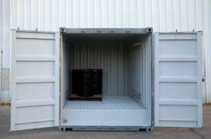 Hazardous Materials Container Open With Barrels