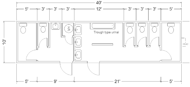 10 x 40 Mobile Restroom Unit Six Men's Stalls two Women's Stalls