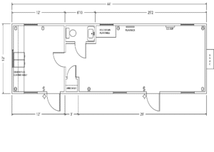 12'x44' Mobile Office with 1 Restroom