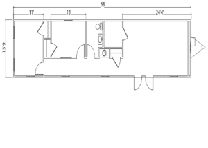 14 x 68 Mobile Office with 2 Private Offices and 1 Main Office 1 Restroom 1 Conference Area