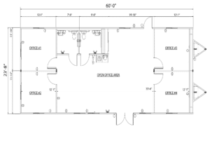 24 x 60 Modular Building with 2 Restroom, 4 Private Offices and 1 Conference Area