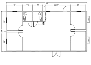 24 x 60 Sales Office with 2 Restrooms, 4 Private Offices and 1 Conference Area