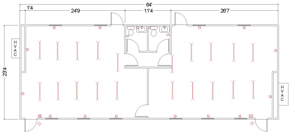 24 x 64 Modular Classroom 2 Restroom 2 Classrooms