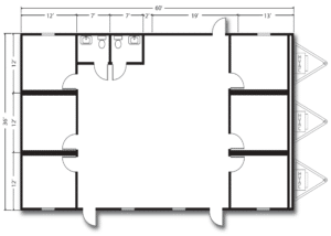 36 x 60 Modular Building with 2 Restroom and 6 Private Offices