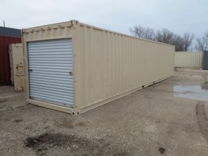 40' storage container with roll up door on end