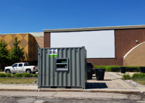 10' portable office container being used as ticket booth drive-in theater